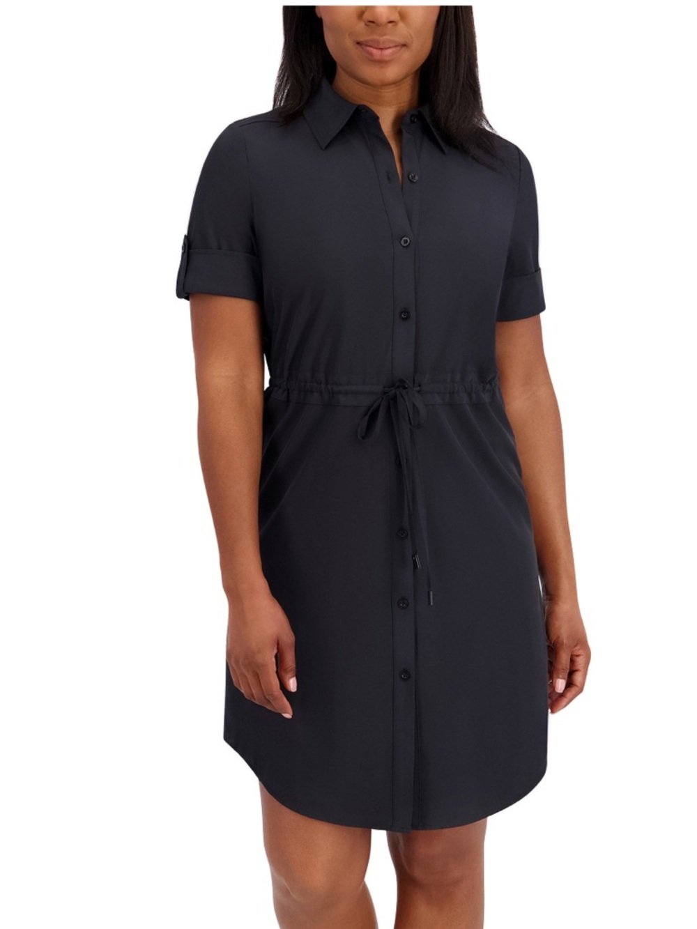 NWT Halston Heritage Black Button-Front Midi Shirt Dress - Picture 8 of 13